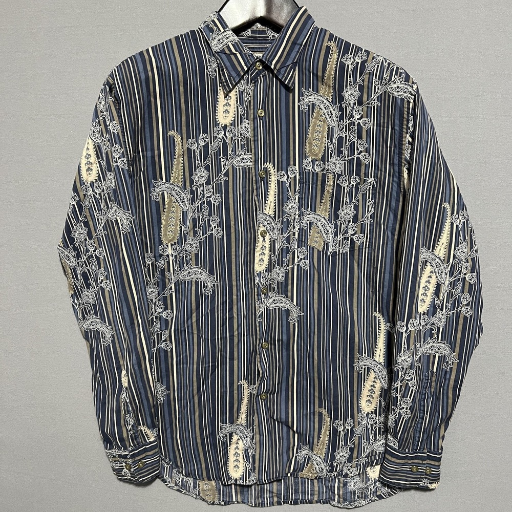 Express Mens XL Blue Paisley Stripe Long Sleeve Button Up Shirt Casual Cotton